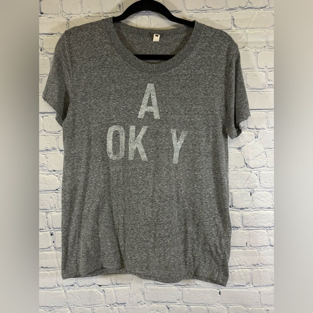Bridge and Burn Gray Whimsical "A OK" Short Sleeve Streetwear Graphic Tee L